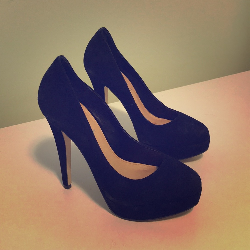 Topshop black suede platform heels.